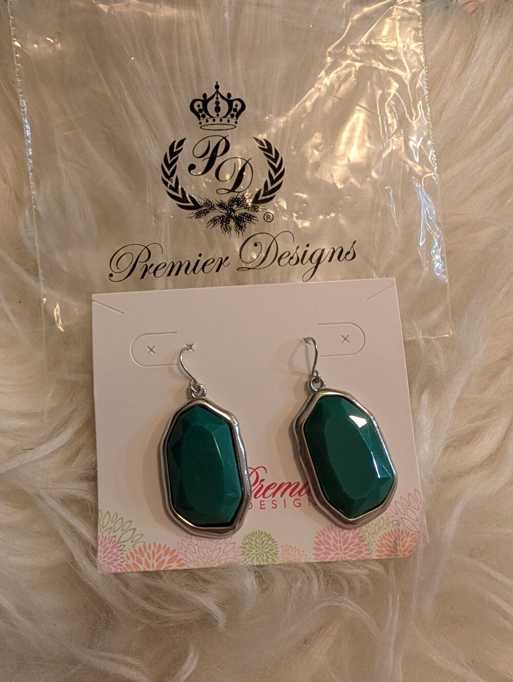 Premier Designs Teal Green Faceted Drop Earrings